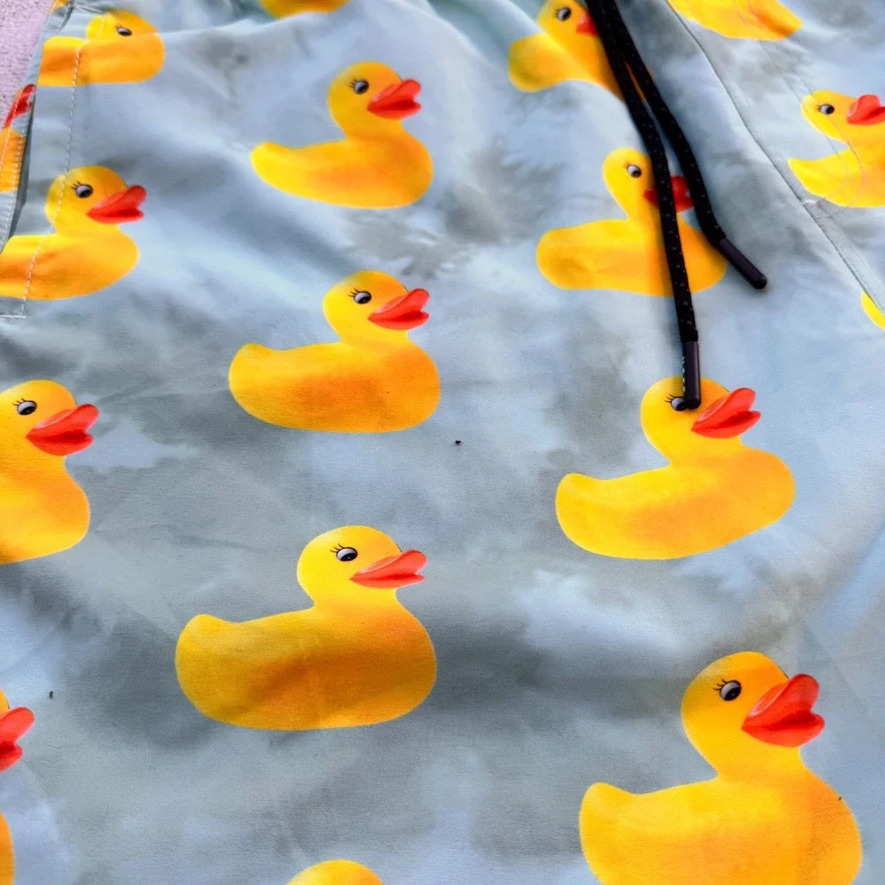 Neff Men's Swim Trunks Yellow Rubber Ducks Print‎ Elastic Waist Size XL